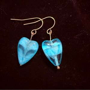 Elegant Blue Glass Swirl Heart Earrings